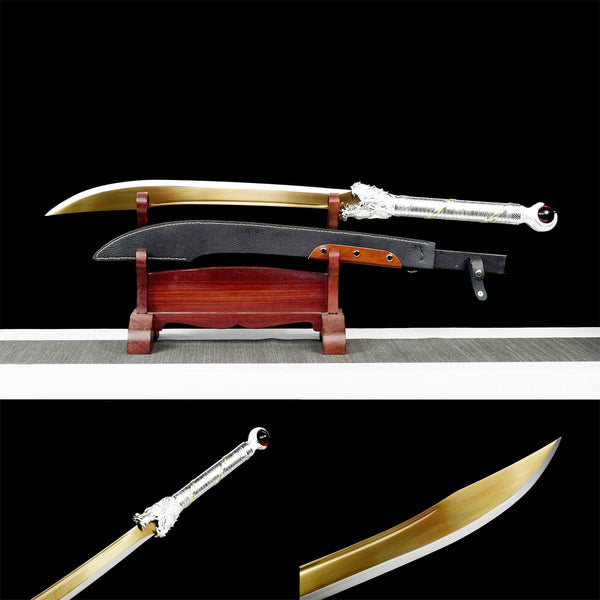 Handmade Chinese Traditional Knife High Performance Manganese Steel Silver Dragon Bead Knife JQTK18