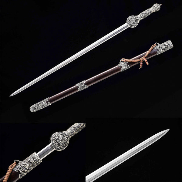 Épée traditionnelle chinoise faite à la main Boutique Épée Damas Acier Glace Crack Blanc Cuivre Sculpté Poignée La Dynastie Tang Prospère DTC03