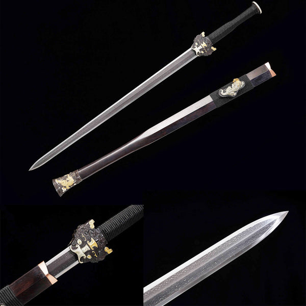 Épée traditionnelle chinoise faite à la main Boutique épée damas acier glace Grain cuivre sculpté doré argent Tian Loc DTC10