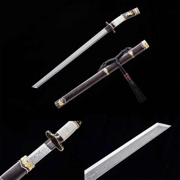 Épée traditionnelle chinoise faite à la main Boutique épée en acier inoxydable damas cuivre sculpté doré argent Jing'an DTC07