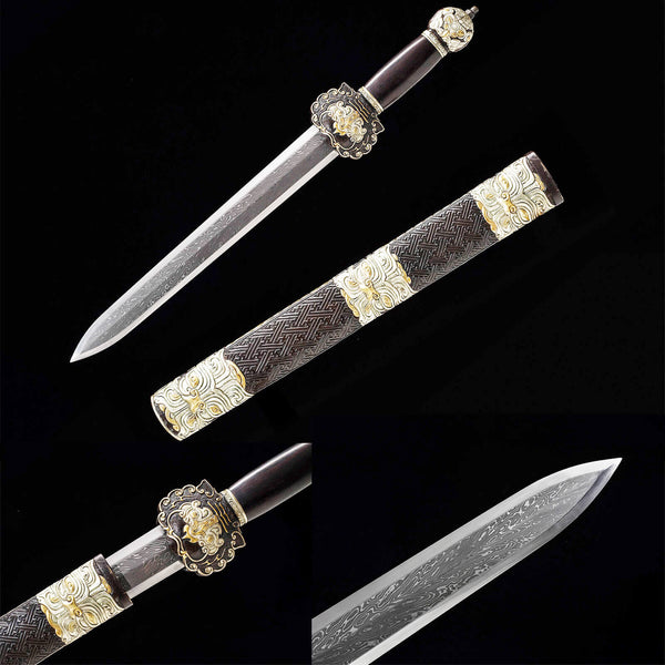 Épée traditionnelle chinoise faite à la main Boutique épée en acier inoxydable damas cuivre sculpté or argent gaine guerrier courageux DTC12