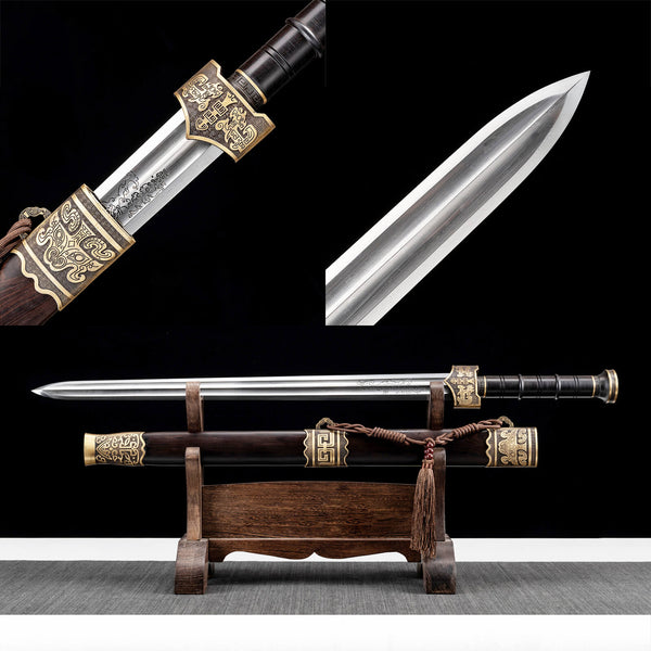 Handmade Chinese Traditional Sword Pattern Steel Ebony Sheath Pure Copper Manual Assembly Excalibur King of Yue TZC01