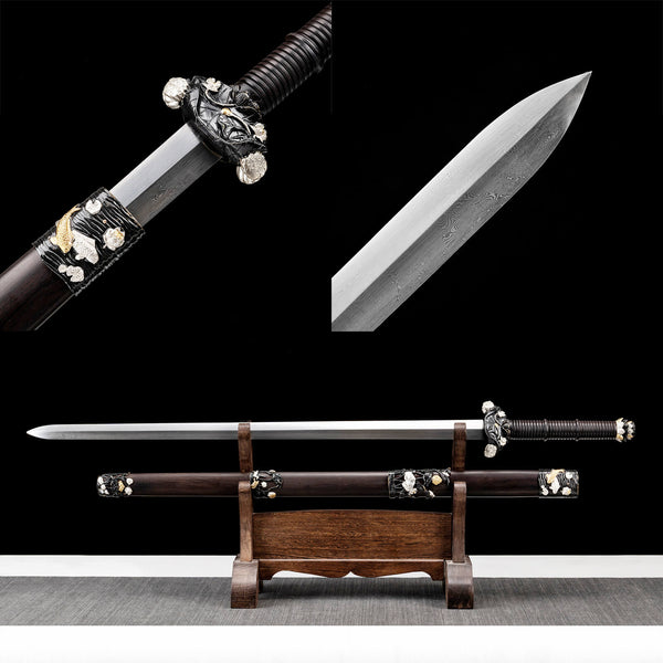 Handmade Chinese Traditional Sword Pattern Steel Imported Ebony Sheath Clear Lotus Sword TRC08