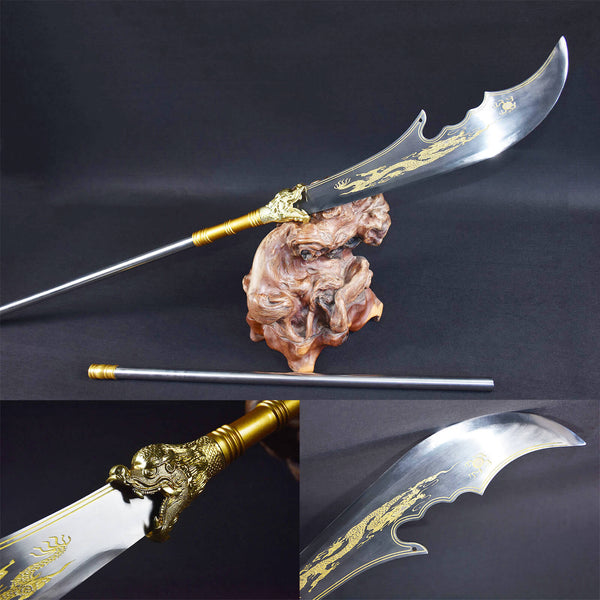 Handmade Chinese Traditional Eighteen Weapons High Manganese Steel Dragon Pattern Spear HGP05