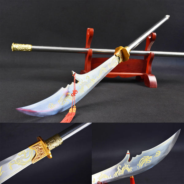 Handmade Chinese Traditional Eighteen Weapons High Manganese Steel Eclipse Month Spear HGP09