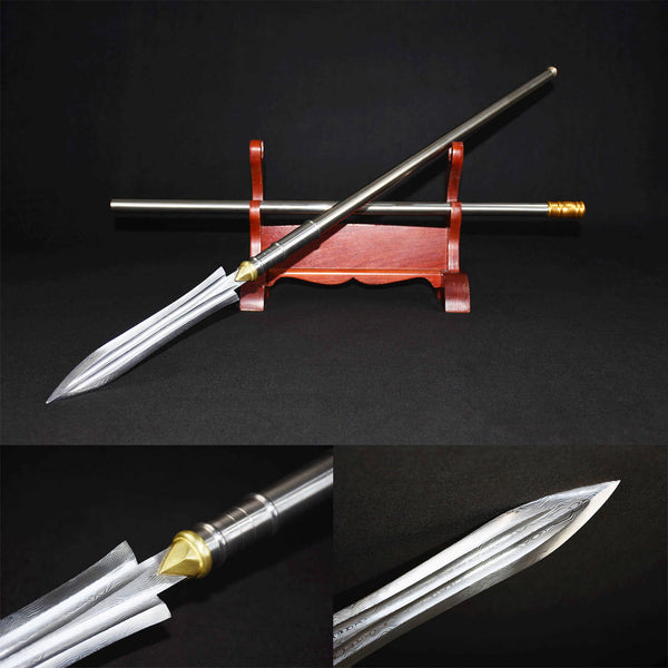 Handmade Chinese Traditional Eighteen Weapons High Manganese Steel Patterned Gentian Spear HGP17