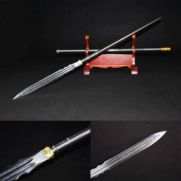 Handmade Chinese Traditional Eighteen Weapons High Manganese Steel Patterned Roc Spear HGP18