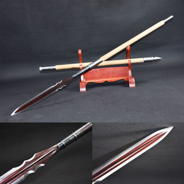 Handmade Chinese Traditional Eighteen Weapons Red Pattern Steel Wan Fu Yong Spear HGP11