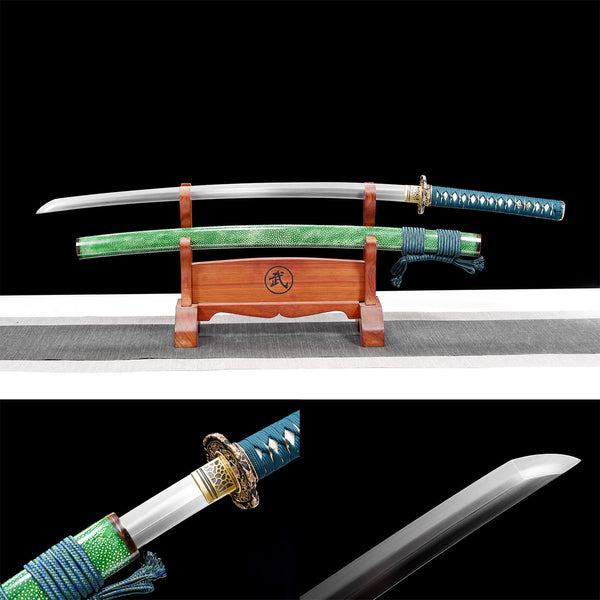 Samurai japonés hecho a mano Katana Geji Acero Real Fish Skin Clear Shadow HWB04