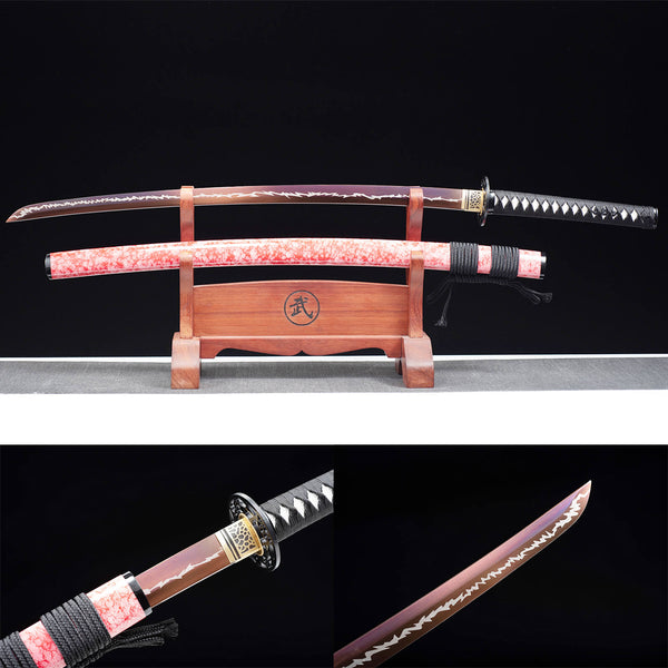 Handmade Japanese Samurai Katana High Performance Manganese Steel Baked Purple the Fire Dances Brightly HWK30