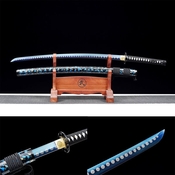 Handmade Japanese Samurai Katana High-performance Manganese Steel Baked Blue Hexagram HWK43