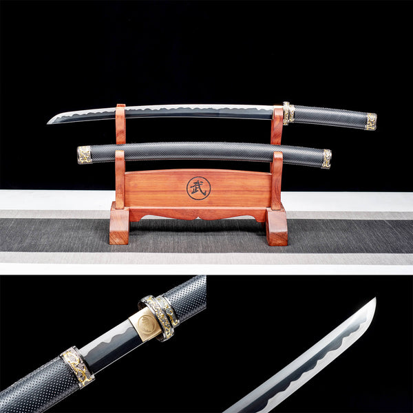 Handmade Japanese Samurai Katana Manganese Steel Solid Wood Jacket PU Leather Case Chaos HWK29