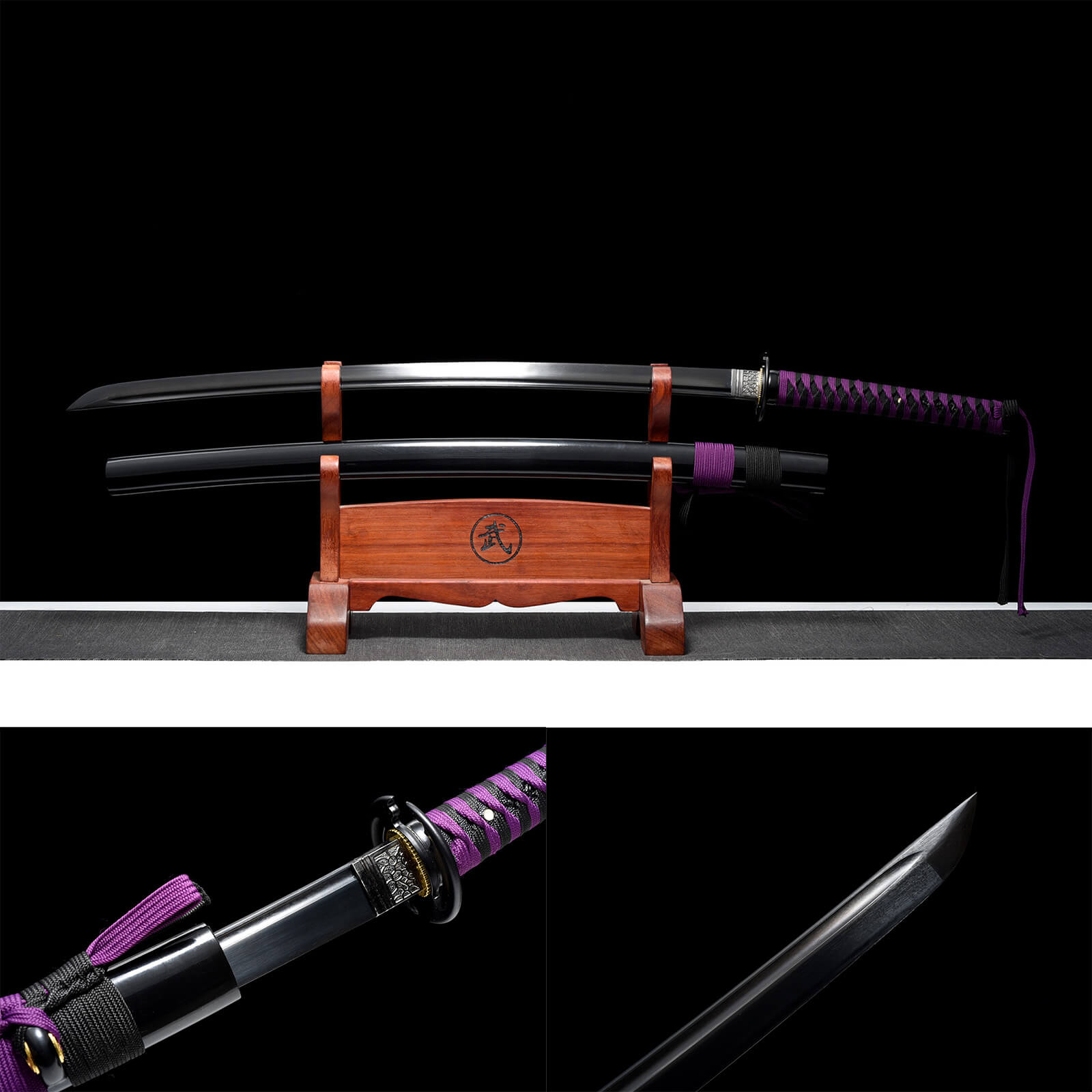 Handmade Japanese Samurai Katana Medium Carbon Steel Black Demon Slaye ...