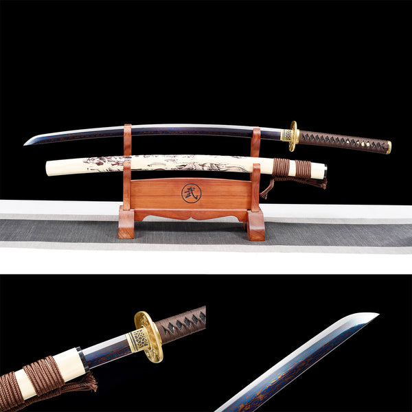 Handmade Japanese Samurai Katana Pattern Steel Solid Wood Lacquer Sheath Devils to Worry HWK19