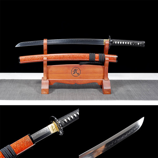 Handmade Japanese Samurai Katana T10 Steel Burning Blade Flow Sakura HWK42