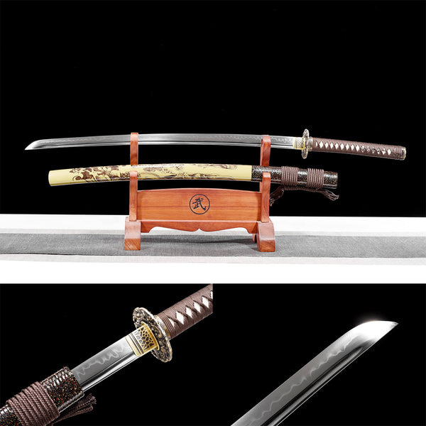 Handmade Japanese Samurai Katana T10 Steel Solid Wood Paint Sheath Ghost Warrior HWK21