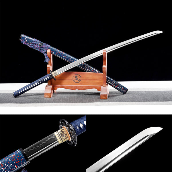 Handmade Japanese Samurai Katana T10 Steel Solid Wood Paint Sheath Taichi Higashi HWK11