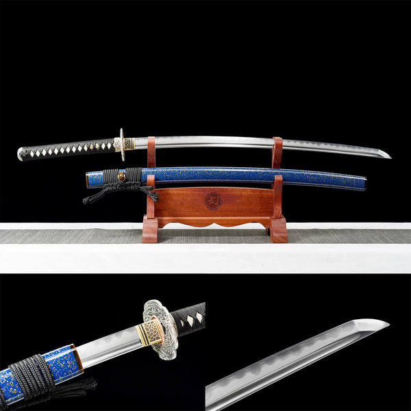 Katana samurái japonesa hecha a mano, tres piezas de acero conjunto, piel de pez perla de alta calidad, Chongzheng HWB06