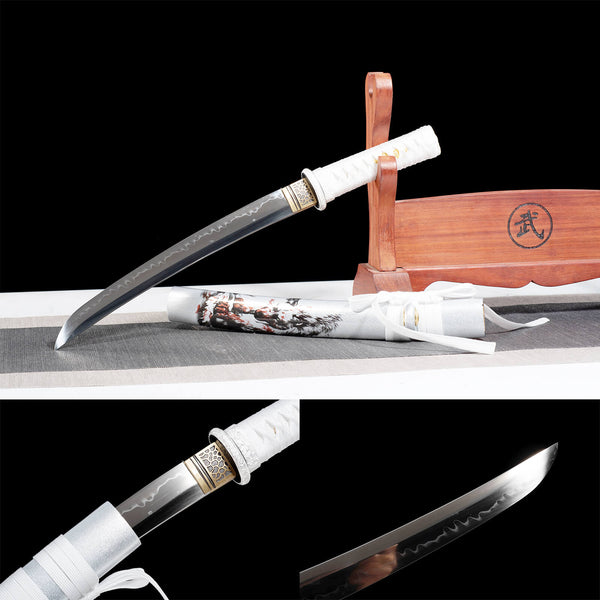 Handmade Japanese Samurai Katana Wakizashi T10 Steel Solid Wood Sheath Blood Wolf HWW14