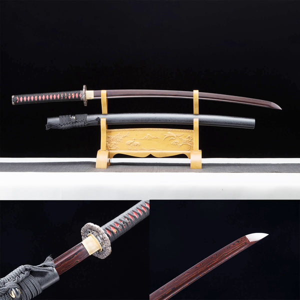 Fait à la main japonais samouraï Katana modèle acier couteau rouge corps corde noire HTK05