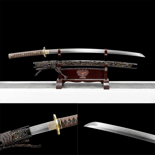 Fait à la main Samurai Katana Copper Bound T10 Steel Flame Grain King HHK14