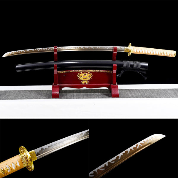 Katana samouraï fait à la main haute Performance acier à ressort meulage manuel Golden Dragon Warrior HHK06