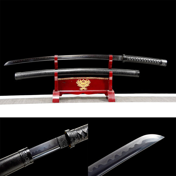 Katana samouraï fait à la main acier à ressort haute performance grillé bleu veuve noire HHK03