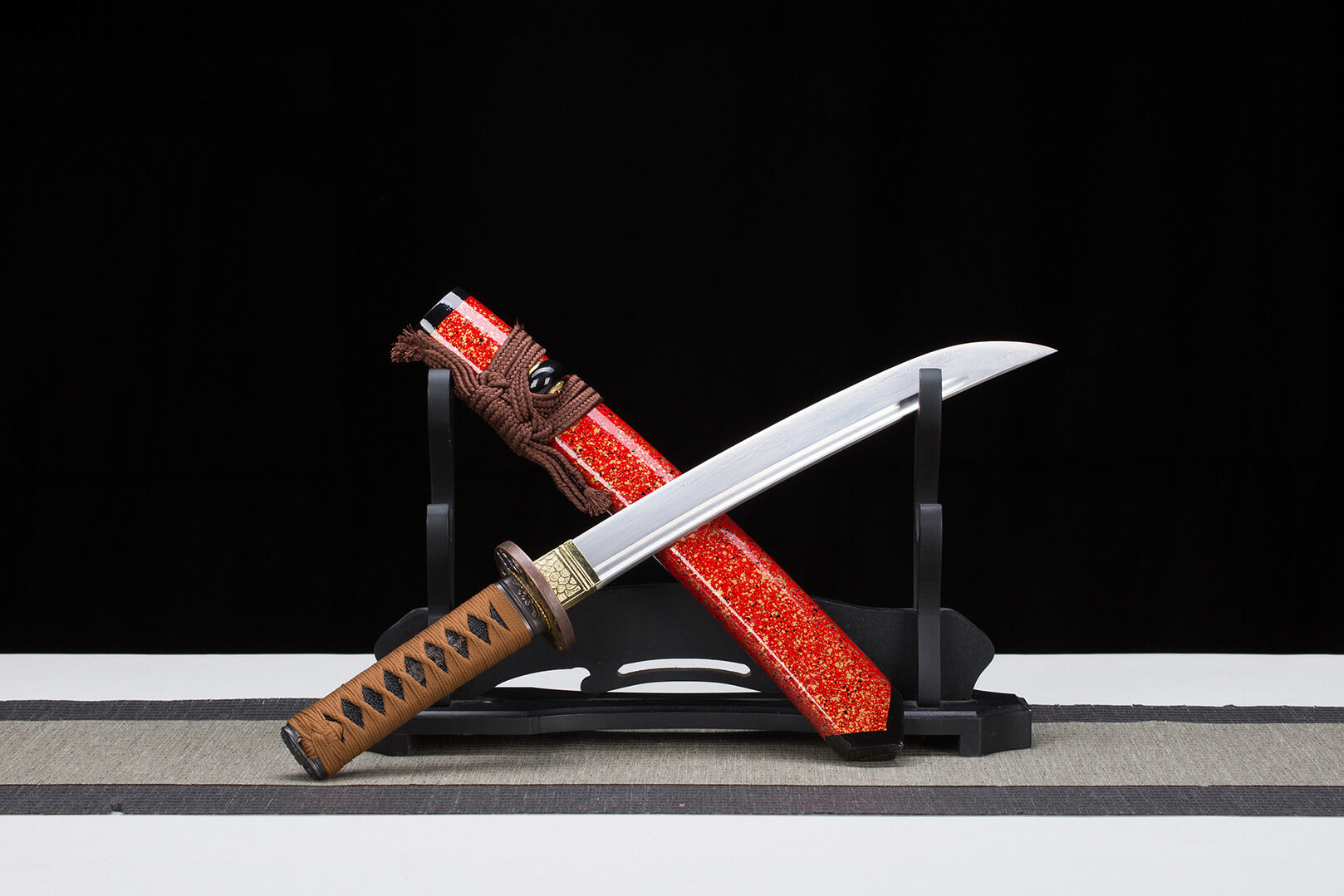 Handmade Samurai Katana Wakizashi Pattern Steel Green Skin Wood Red Pa ...
