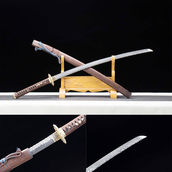 Fait à la main samouraï Katana motif acier palissandre gaine laiton harnais HTB01