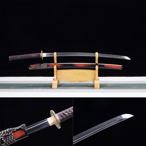 Katana samouraï fait à la main T10 acier noir vert peau bois peinture gaine HTK06