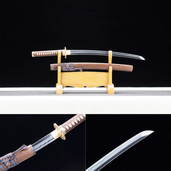 Katana samouraï fait à la main T10 acier lame brûlante courbe couteau de meulage corps palissandre gaine HTK14