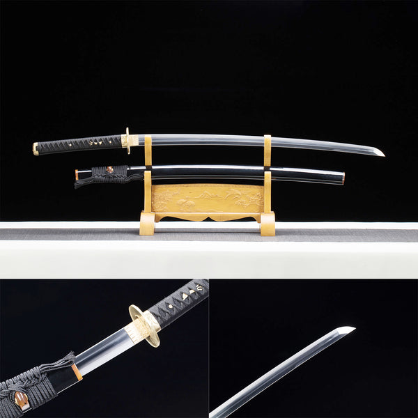 Fait à la main samouraï Katana T10 acier lame brûlante peau verte bois incrusté de corne de boeuf peinture gaine HTK15