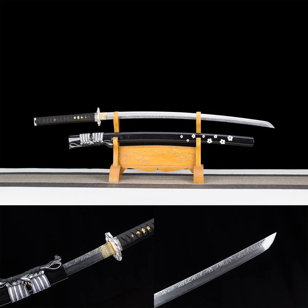 Katana samouraï fait à la main T10 lame brûlante en acier peau verte gaine de peinture en bois HTK18