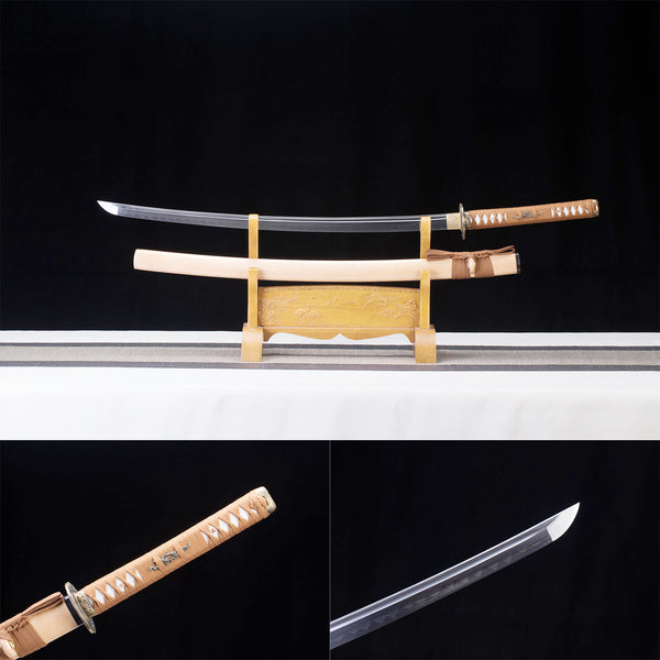 Katana samouraï fait à la main T10 gaine de peinture en bois de peau verte en acier HTK07