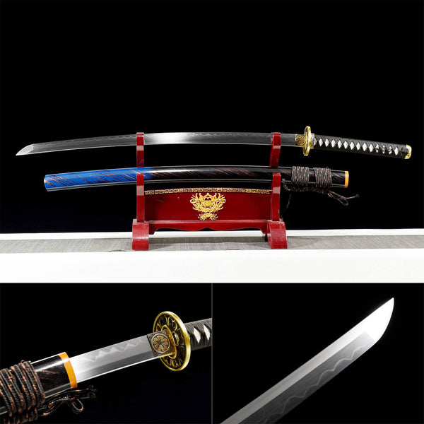 Katana samouraï fait à la main T10 acier bois massif grande gaine laquée fantôme HHK25